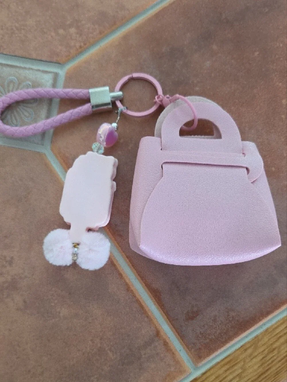 Pink Flower Purse Keychain with Cute Charm